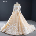 Jancember RSM67072 long sleeve off shoulder lace applique wedding dress
